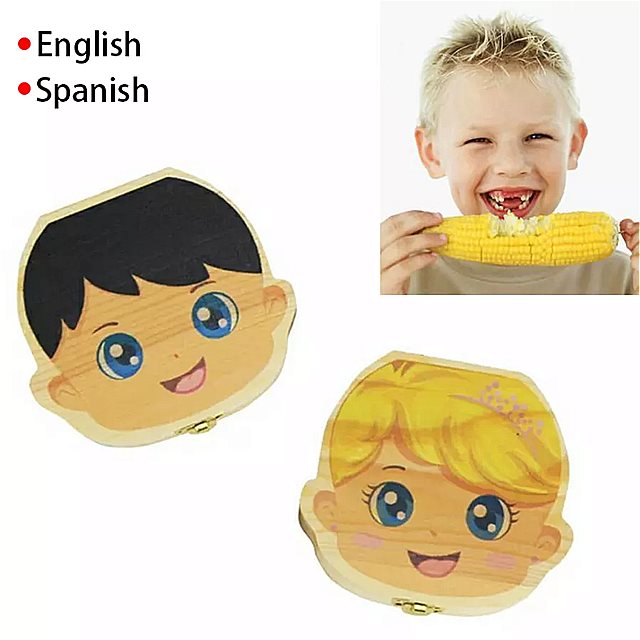 子供 のための 英語 の 木製 スペイン 語の 歯の箱 赤ちゃん の 歯を収集する ための ボックス 男の子 と 女の子 のための 新しい コレクション
