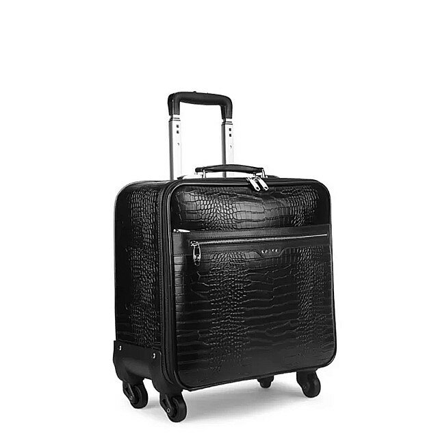 Carrylove 16 "18" 20 "インチブラック キャビンレザー トロリー スーツケース スピナー ハンドラゲッジバッグ ビジネス用