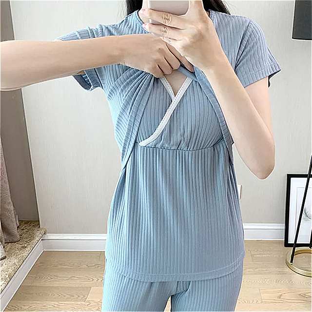 女性 マタニティ ウェア 2点 セット 春 夏 ファッション 半袖 Tシャツ ワイドレッグ パンツ