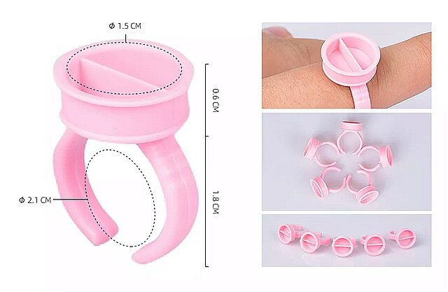 タトゥーインクカップ 使い捨てキャップ付きリング マイクロブレード ピンク色 メイクアップアクセサリー 100個