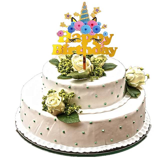 イン ユニコーン ハッピーバースデーケーキトッパー ゴールデン アクリル 誕生日パーティー ケーキトッパー ベビーシャワーのための ユニコーンケーキ装飾 3