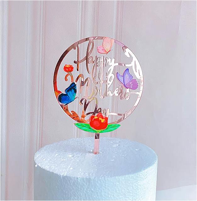 母の日の ケーキトッパー3D バタフライ アクリル ママ 誕生日パーティー ケーキトッパー 母の日 デザートの装飾のサムネイル