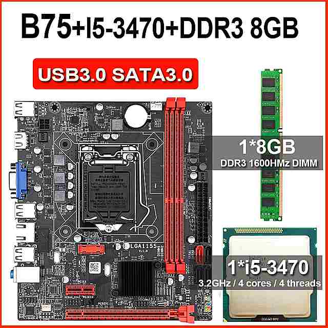 B75 マザーボード セット インテルコアI5 3470 8ギガバイト1600mhz DDR3 デスクトップ メモリ USB3.0 SATA3.0統合 グラフィックス カード