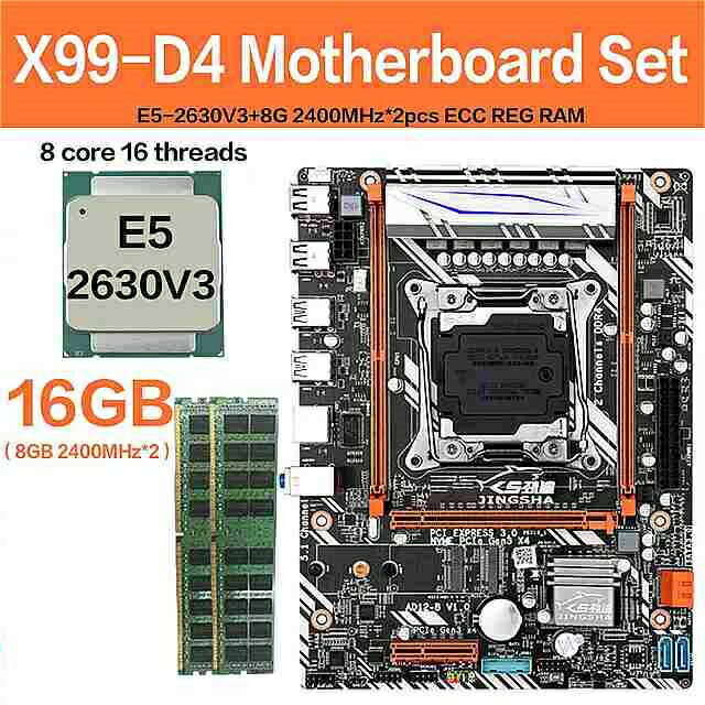 Jingsha X99 D4 マザーボード xeon で設定 E5 2630 V3 LGA2011-3 cpu 2 個 × 8 ギガバイト 16 ギガバイト 2400 mhz DDR4 メモリ