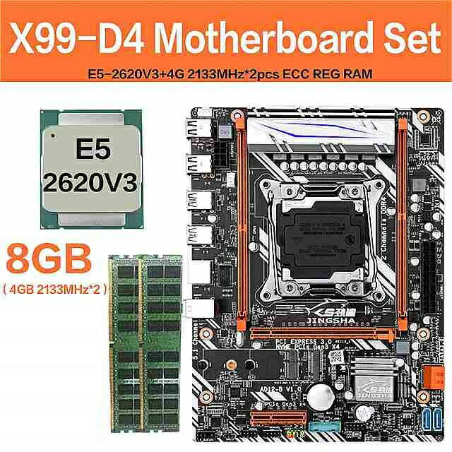 Jingsha X99 D4 マザーボード xeon E5 2620V3 LGA2011-3 cpu 2個 4ギガバイト 8グラム2133mhz DDR4 ecc regデ メモリ アM-ATX M.2 ssd SATA3.0