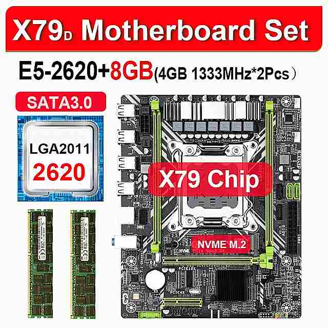 X79 マザーボード セット LGA2011Xeon E5-2620 cpuと2個4ギガバイト1066 8ギガバイトreg ecc ram m atx pci-e nvme M.2 ssd