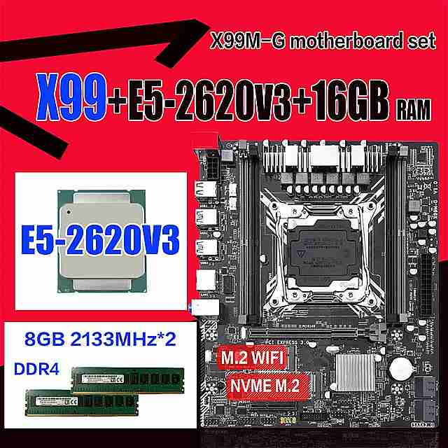 X99 マザーボード xeonで設定E5 2620 V3 LGA2011-3 cpu 2個 × 8ギガバイト = 16ギガバイト2133mhz DDR4 メモリ M-ATX nvme M.2 wifi