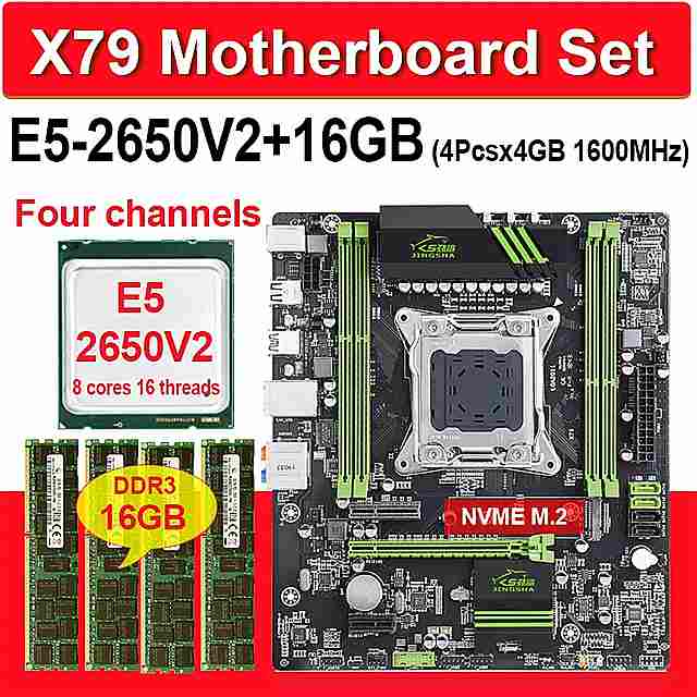 Jingsha X79 マザーボード lga 2011 コンボ xeon e5 2650 v2 cpuセット16ギガバイト = 4 × 4ギガバイトDDR3 ram 1600mhz DDR3 ecc reg SATA3 4 チャンネル