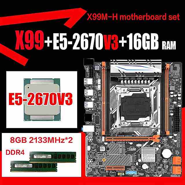 X99 マザーボード xeonで設定E5 2670 V3 LGA2011-3 cpu 2*8ギガバイト = 16ギガバイトPC4 DDR4 ram 2133 メモリ reg ecc ram nvme M.2/wifi