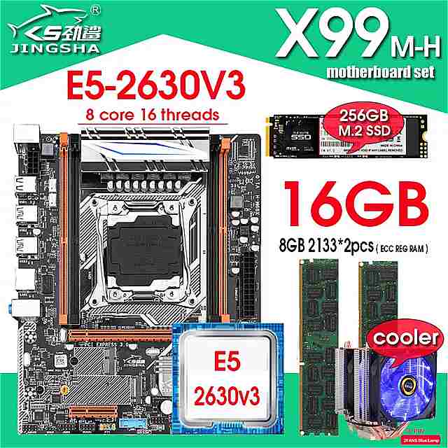 Jingsha X99 ޥܡ lga 2011-3åȥåxeon E5 2630 V3 ץå 16 (2*8) DDR4 ram  256ХM.2 ssd 顼