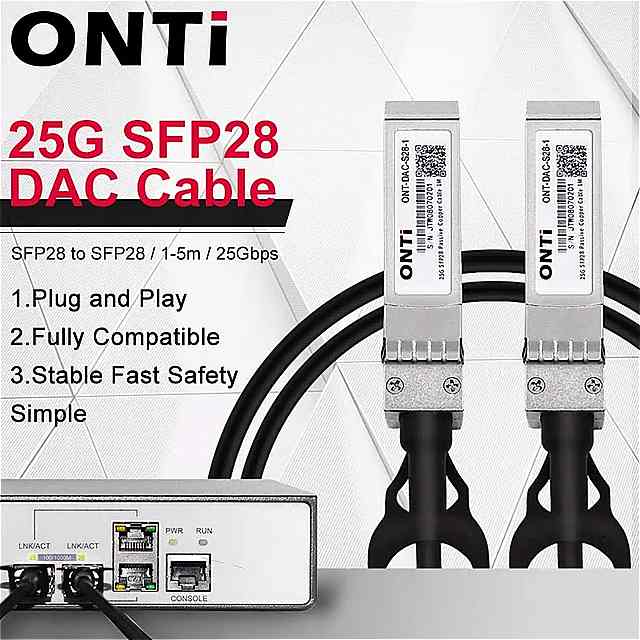 Onti 25ギガバイトsfp dac ケーブル 25GBASE-CUパッシブダイレクト添付銅のtwinax sfp ケーブル 1メートル 2メートル 3メートル 5メートルの cisco ubiquitiはmikrotik