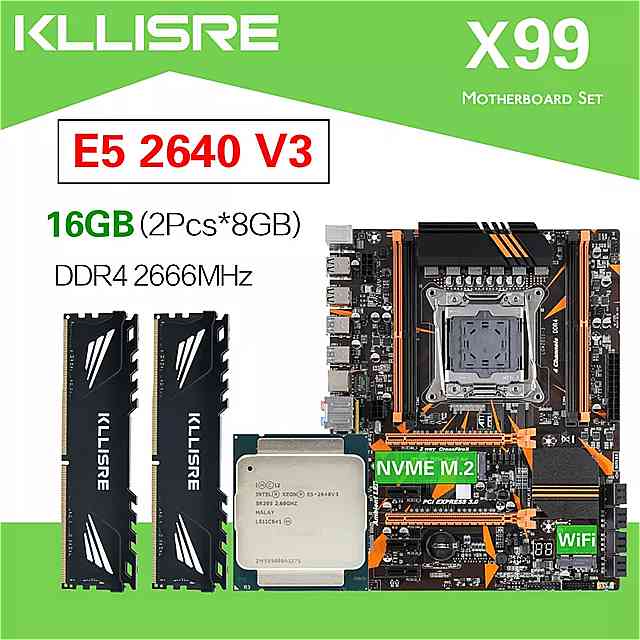 Kllisre X99 D4 マザーボード セットxeon E5 2640 V3 LGA2011-3 cpu 2個 × 8 ギガバイト 16 ギガバイト 2666mhz DDR4 メモリ