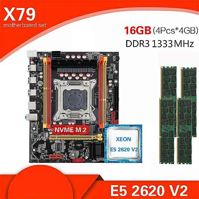 Kllisre X79 マザーボード LGA2011ミニatxコンボE5 2620 V2 cpu 4個のx 4 ギガバイト 16 ギガバイト DDR3 1333 ecc メモリ