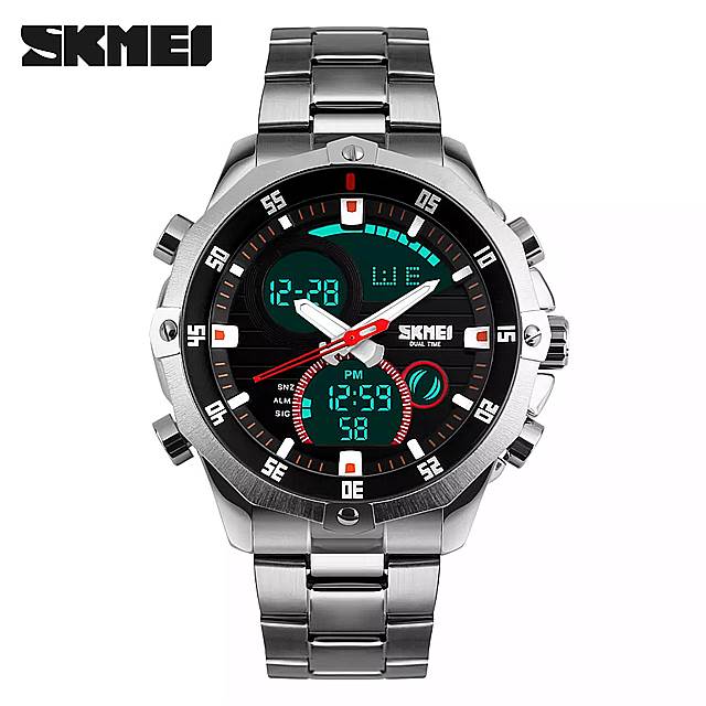 SKMEI 高級 男性 ミリタリー スポーツ腕時計 メンズ クォーツ LED デジタル時間 時計 男性 フル鋼 腕時計 レロジオ masculino