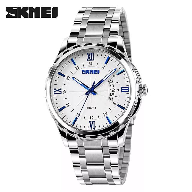 Skmei高級 フルステンレス鋼 アナログ表示日付 メンズ クォーツ時計 カジュアル ビジネス時計 男性 腕時計