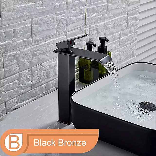 滝の 蛇口 浴室 の 蛇口 広い注ぎ口 温水 と 冷水 正方形 と黒