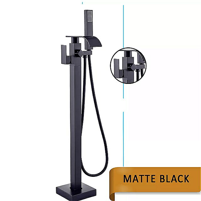 シングル ハンドル 自立型 浴槽 の 蛇口 ハンド シャワー 付きの黒い滝の 浴槽 の 蛇口 最高品質