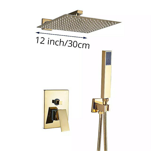 ゴールデン シャワー 蛇口 セット シングル ハンドル 降雨 シャワー ヘッド 真鍮 バス シャワー ミキサー 壁の バスルーム ホット コールド タップ 0