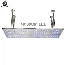 Myqualife- ブラック led レイン シャワー ヘッド 40x80cm 正方形 色変更 ライト 豪華 天井 取り付け用