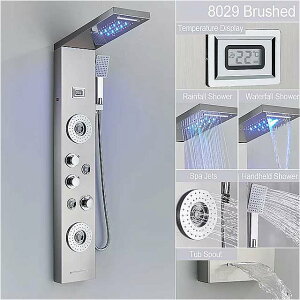 カスケード 効果のある黒い led シャワー パネル マッサージ ジェット スパ バスルーム カラム 温度表示 ミキサー タップ タワー