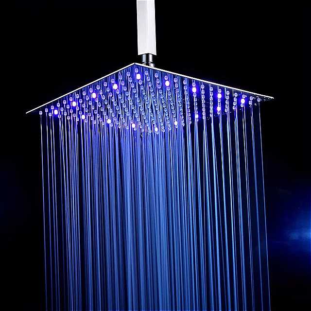 led 付き スクエア シャワー ヘッド デラックス クローム ステンレス スチール 光の流れが変化して発電します。 2