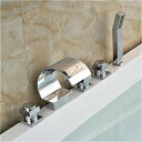 バスルーム 用 ミキサー 蛇口 ハンド シャワー 付き デッキ マウント ミキサー 3つの ハンドル 広く使用されている光沢のある クローム 0