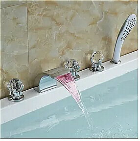 ファッション led 変色滝 浴室 浴槽 の 蛇口 広範な5ピース シャワー 浴槽 の ミキサー タップ