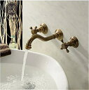 ウォールマウント デュアル ハンドル 真鍮 アンティーク 流域 シンク 蛇口 3穴 浴室 容器 シンク ミキサー タップ 0