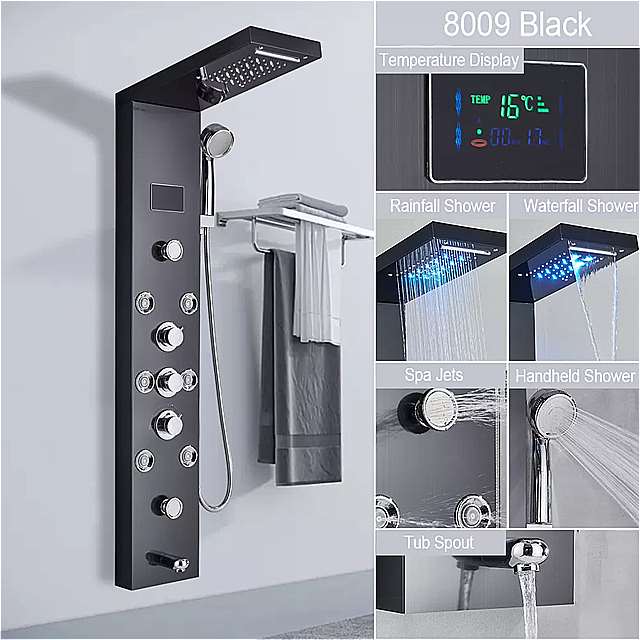 滝 デジタル ディスプレイ スパ マッサージ ジェット バスルーム 列 ミキサー システム を備えた led シャワー パネル