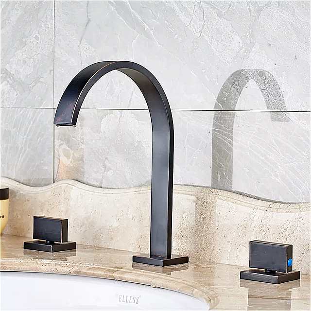 デザイン ダブル スクエア ハンドル 浴室 の 洗面台 の 蛇口 風呂 噴出 洗濯 タップ オイルこすり ブロンズ 仕上げ 3