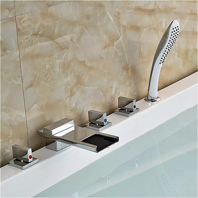 5 pc 広範な滝 スパウト バスタブ シンク の 蛇口 デッキ は長い Handshower で スパウト 浴室 ローマ 浴槽 タップ 0