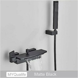 Myqualife- マット ブラック の2つの機能を備えた バスルーム の 蛇口 壁 に取り付けられた バス の 蛇口 温水 と 冷水 シャワー