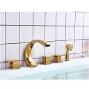 現代 ブラック デッキ の取付け滝5ピース バスタブ 蛇口 セット でhandshower広範な 真鍮 スパウト 3ノブ 浴槽 ミキサー