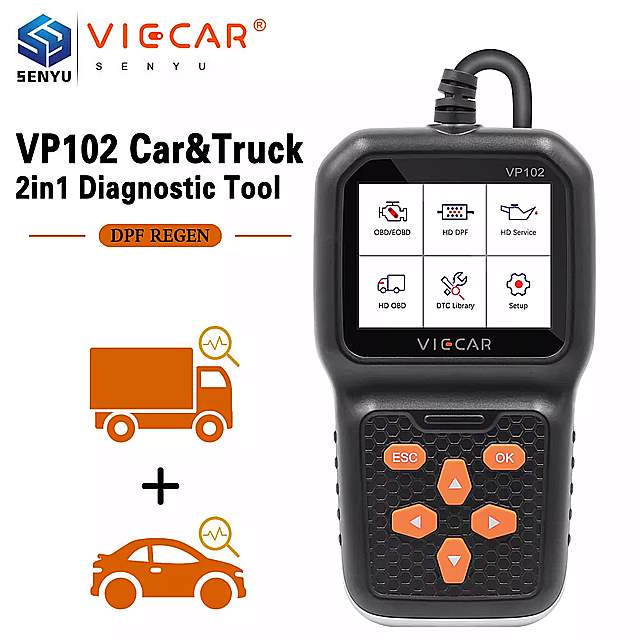 Viecar VP102 12v/24v 車 や トラック 2in1ためJ1939 J1587 J1708 obd OBD2 トラック 診断 ツール コードリーダースカニア/カミンズ