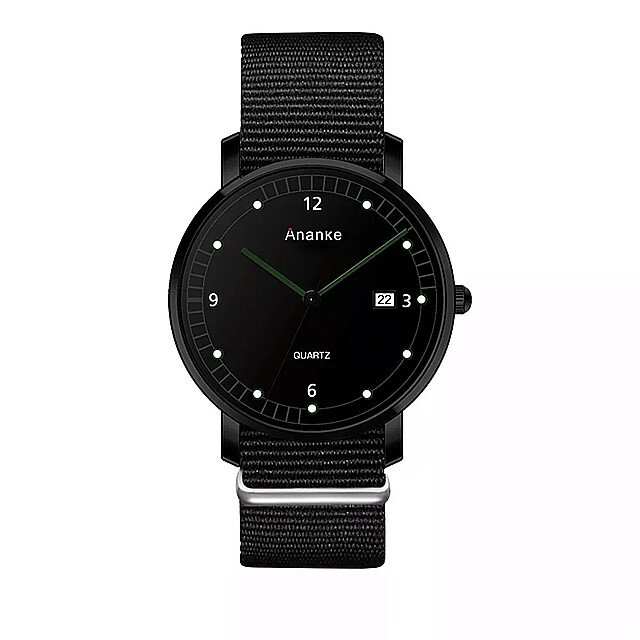 Ananke メンズ 腕時計 生地 バックルストラップ 自動日付シンプルな ダイヤル hardlex 防水 紳士 ビジネス クォーツ腕時計 AN41
