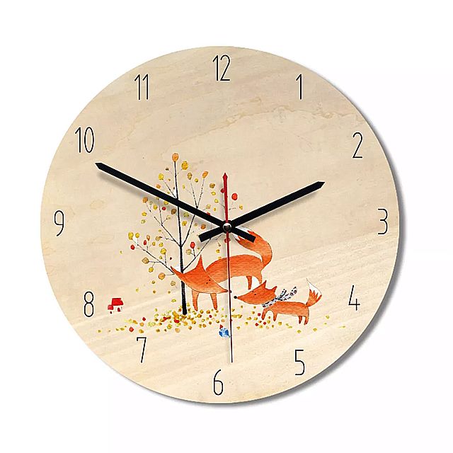 M.スパークリング ヨーロッパデザインの 木製の壁時計 11 インチの 大型ラウンドバスウッド 漫画時計 子供 の寝室 創造クロック