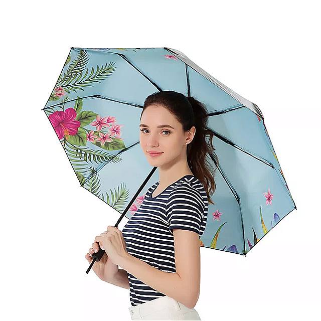 女性 用 防風 折りたたみ 傘 フラミンゴプリント 熱帯雨林 ブラックコーティング 屋外 傘