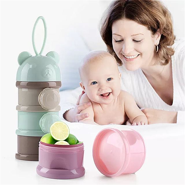 離乳食 収納 ボックス 4/3層ベア必需品シリアルミルク粉乳 幼児 用スナック用のサイドオープンスナック容器