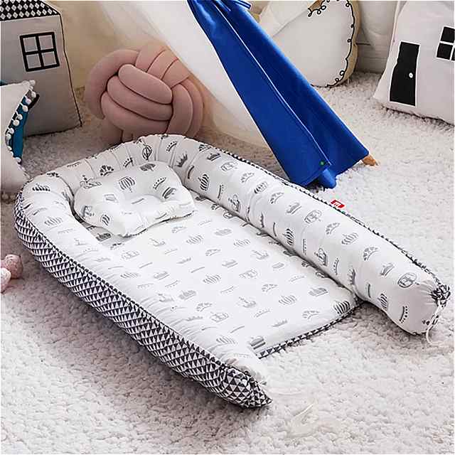 ポータブル ベビー ベッド 枕 付き 折りたたみ式 赤ちゃん 用 新生児 用 綿 ベビー ベッド 付き 85 x 50 cm