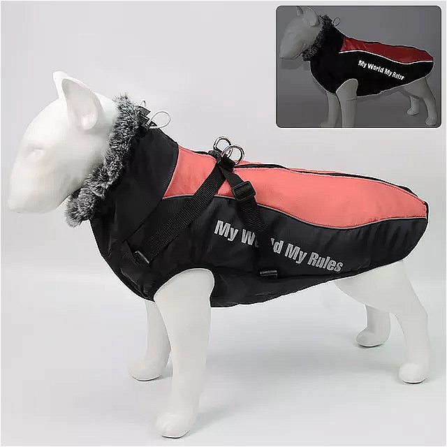 犬 用の取り外し可能なハーネス付きの 防水 コート子 犬 用の 冬 服パグフレンチブル ドッグ 用の毛皮の首輪 0