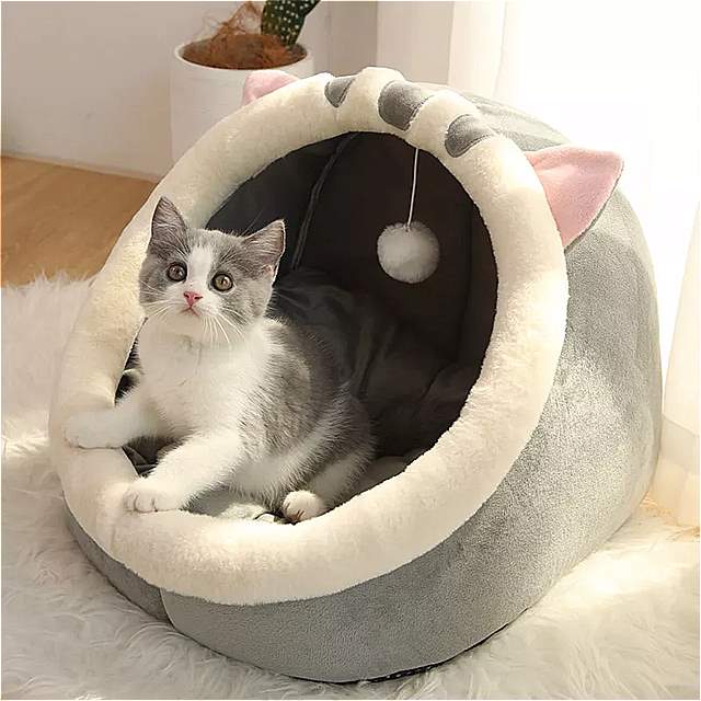 柔らかな 猫の 形をした防水 クッション 暖かい ペットの バスケット 居心地の良い 子猫の 枕 テント 非常に 柔らかい 小さな 犬の ためのバッグ 洗える 洞窟の ベッド