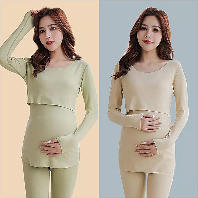 2ピース/セットsoild 出産 パジャマ 妊婦服 熱 下着 秋冬 肥厚 妊娠 看護パジャマ