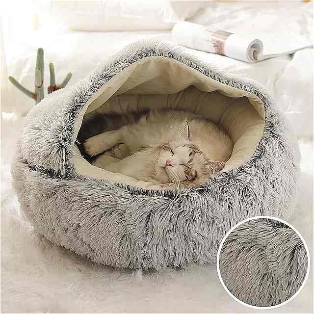 2 in 1の豪華な 猫 の ベッド 丸い家のための暖かい クッション 豪華な 猫 の バスケット 小さな 犬 の家のためのケンネル