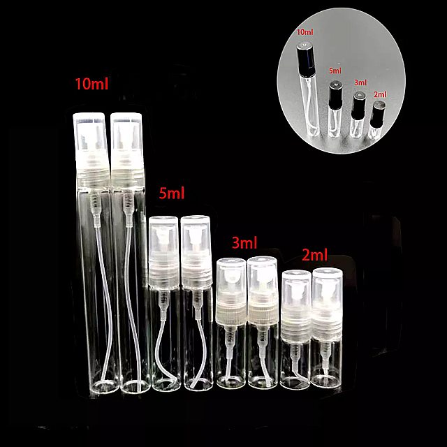 ミニ 透明ガラス瓶 空の香水瓶 旅行用 細いバイアル 試験管 5ピース/バッグ 2ml 3ml 5ml 10ml 2