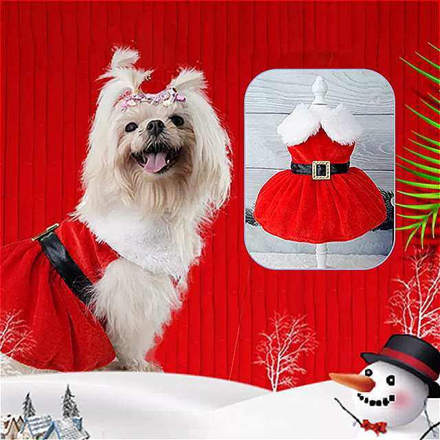 犬のクリスマスドレス 小型犬の服 ペットの 犬の 猫の 犬のチュニック 豪華なプリンセスドレス 3