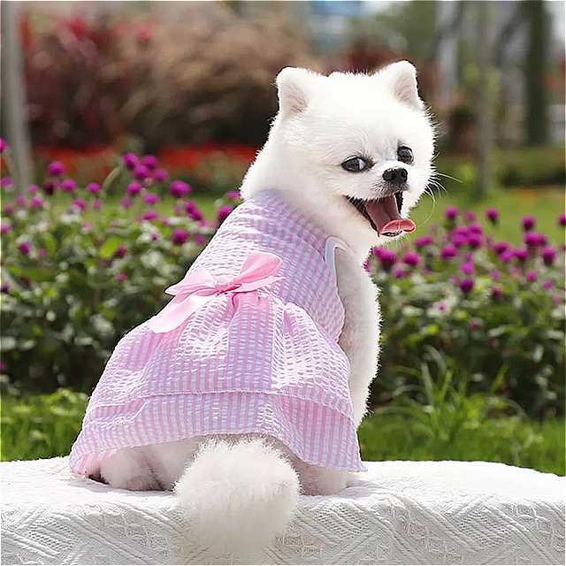 犬 と 猫 の ための リボン 付き チェック ミニ ドレス かわいい ペット 服 中型 大型犬