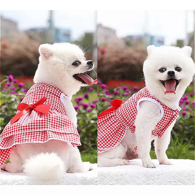 犬 と 猫 の ための リボン 付き チェック ミニ ドレス かわいい ペット 服 中型 大型犬 3