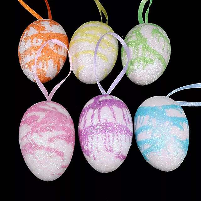 6個6cmフォームイースター卵ハッピースタート デコレーション 塗装された鳥ピジョン卵 DIY クラフト 子供 は家の 装…