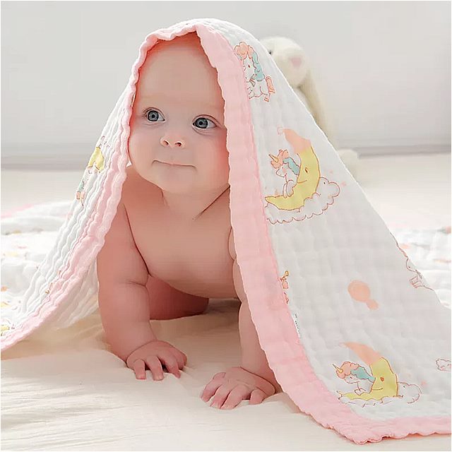 綿 子供用 毛布 110x110cm 6層 通気性 寝具 モスリン 毛布