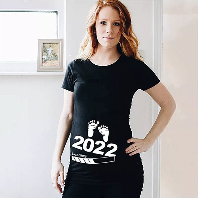 ロード2022 夏の 女性 のプリント tシャツ 女の子 の 出産 半袖 妊娠 発表 シャツ 新 ママ服